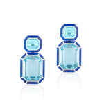 Double Drop Inlay Earrings Statement Earrings Goshwara Topaz Lapis Lazuli