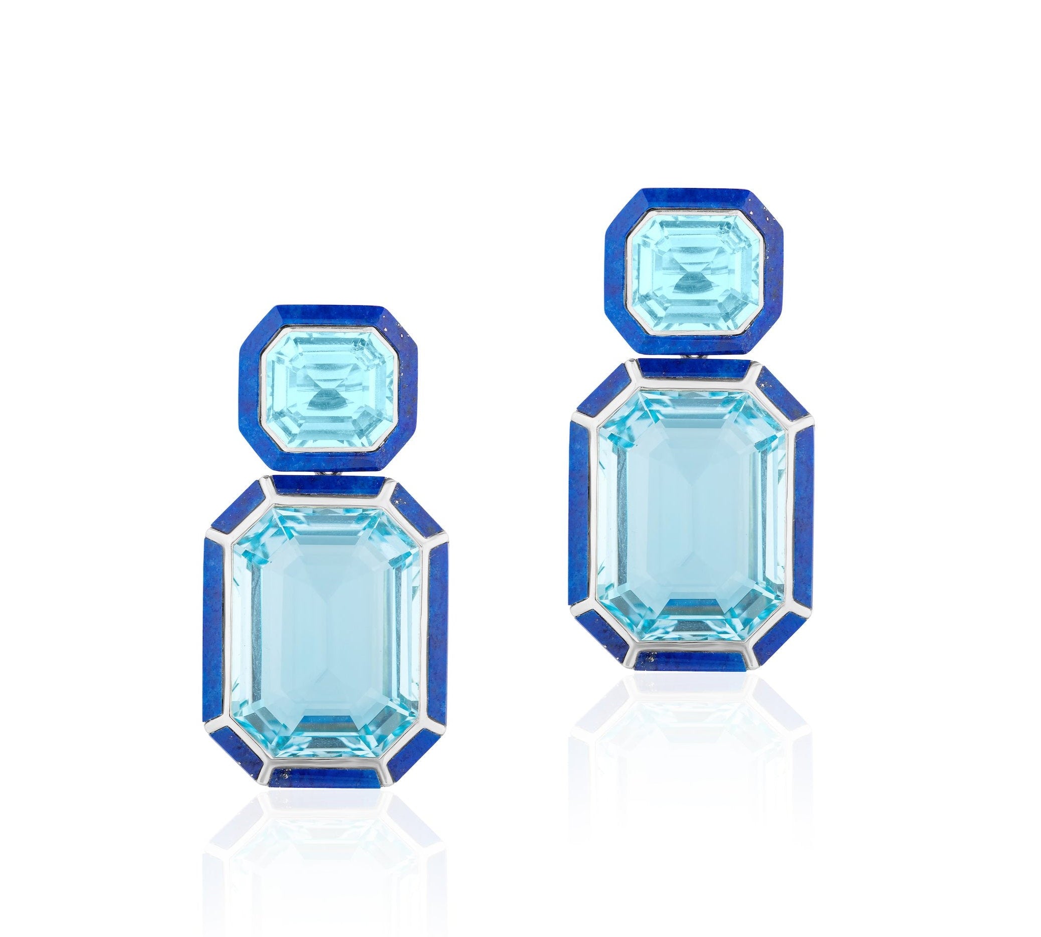 Double Drop Inlay Earrings Statement Earrings Goshwara Topaz Lapis Lazuli