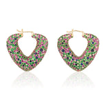 Multicolour Sapphire Tsavorite Hoop Earrings with Diamonds Statement Earrings Goshwara
