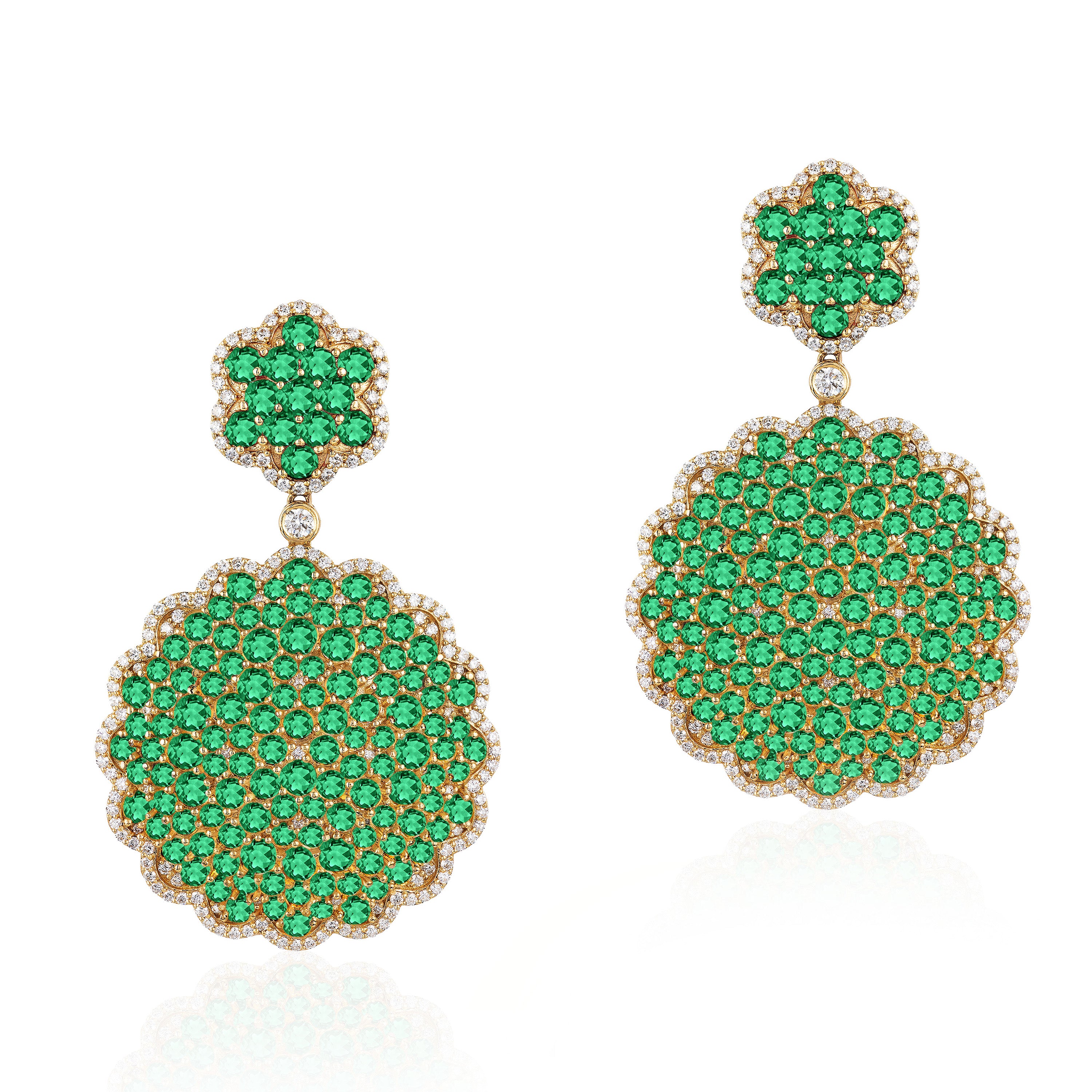 Faceted Emerald Earrings with Diamonds Statement Earrings Goshwara
