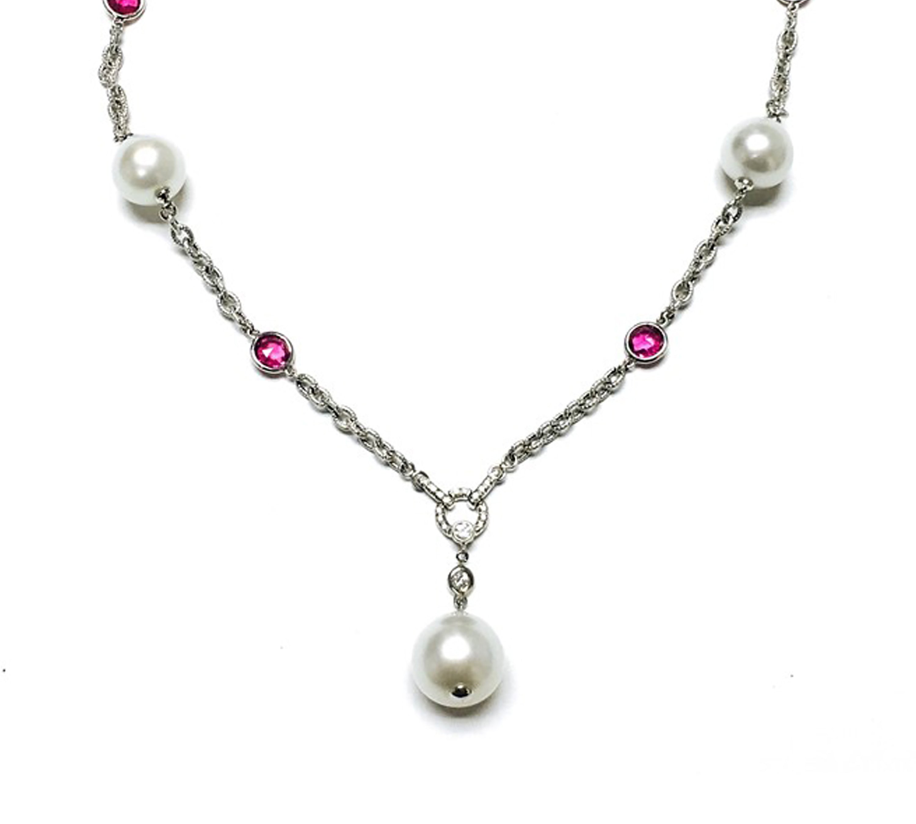 Rubellite South Sea Pearl Drop Necklace with Diamonds Statement Necklace Goshwara