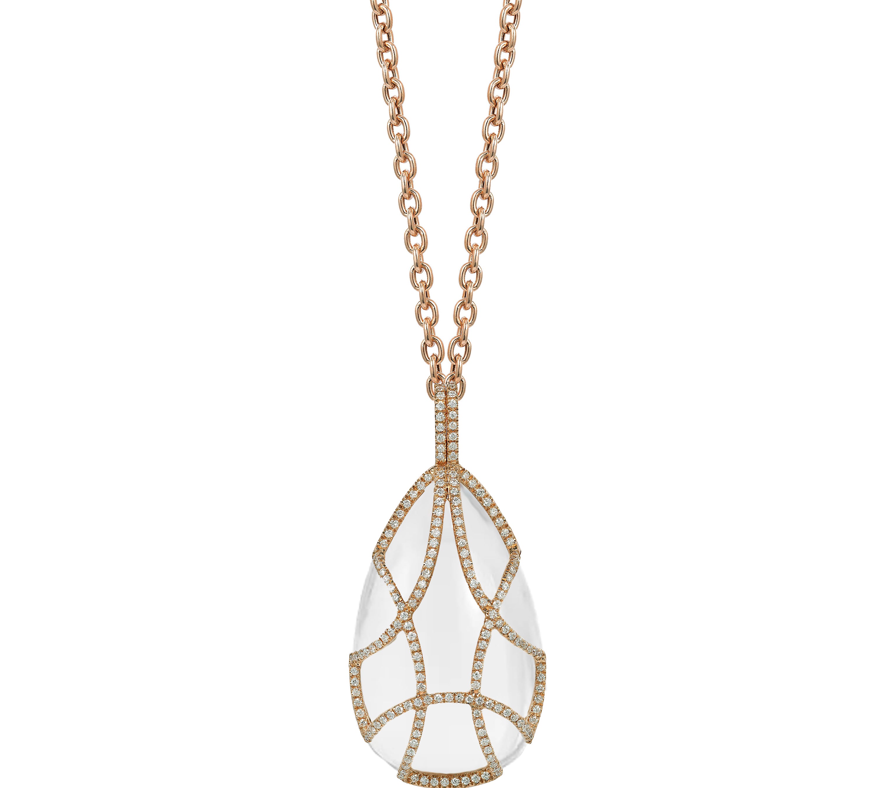 Tear Drop Cage Pendant with Diamonds Pendant Necklace Goshwara