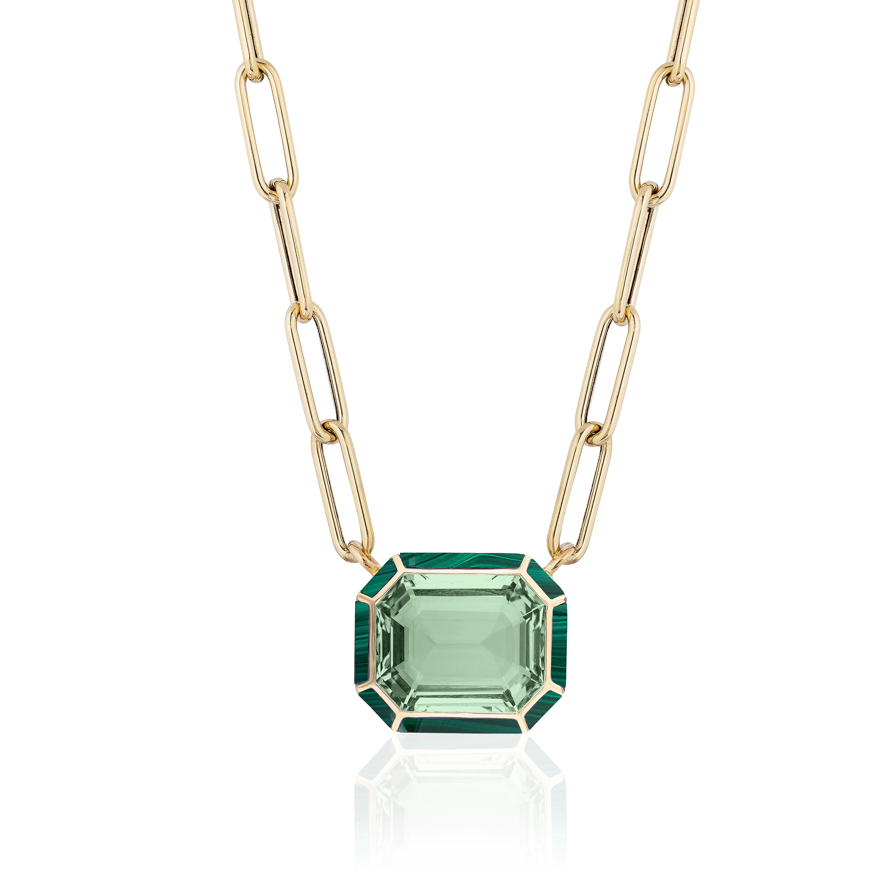 Emerald-Cut Pendant with Inlay Pendant Necklace Goshwara