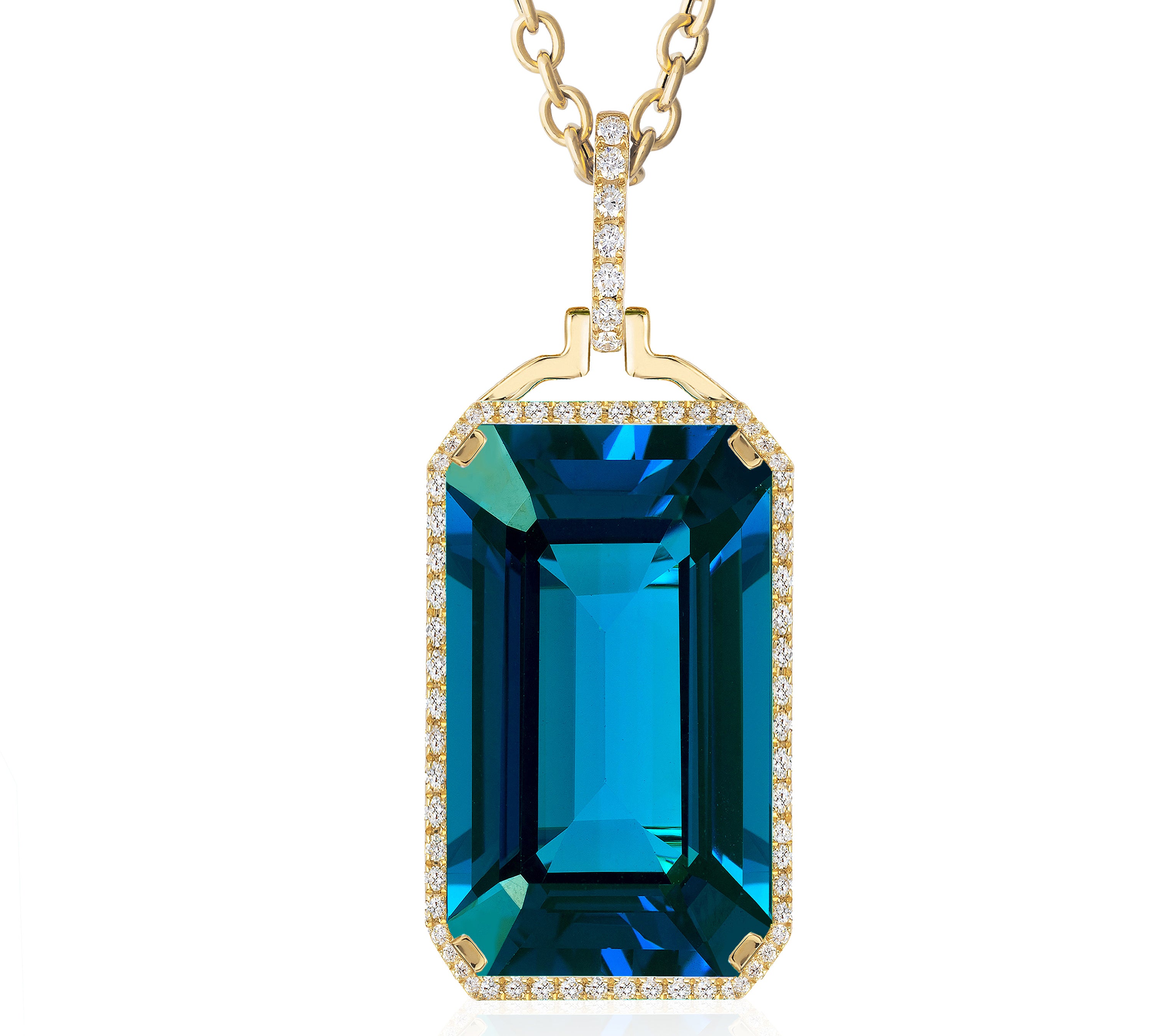 Vertical Emerald-cut Topaz Pendant Necklace with Diamond Pendant Necklace Goshwara