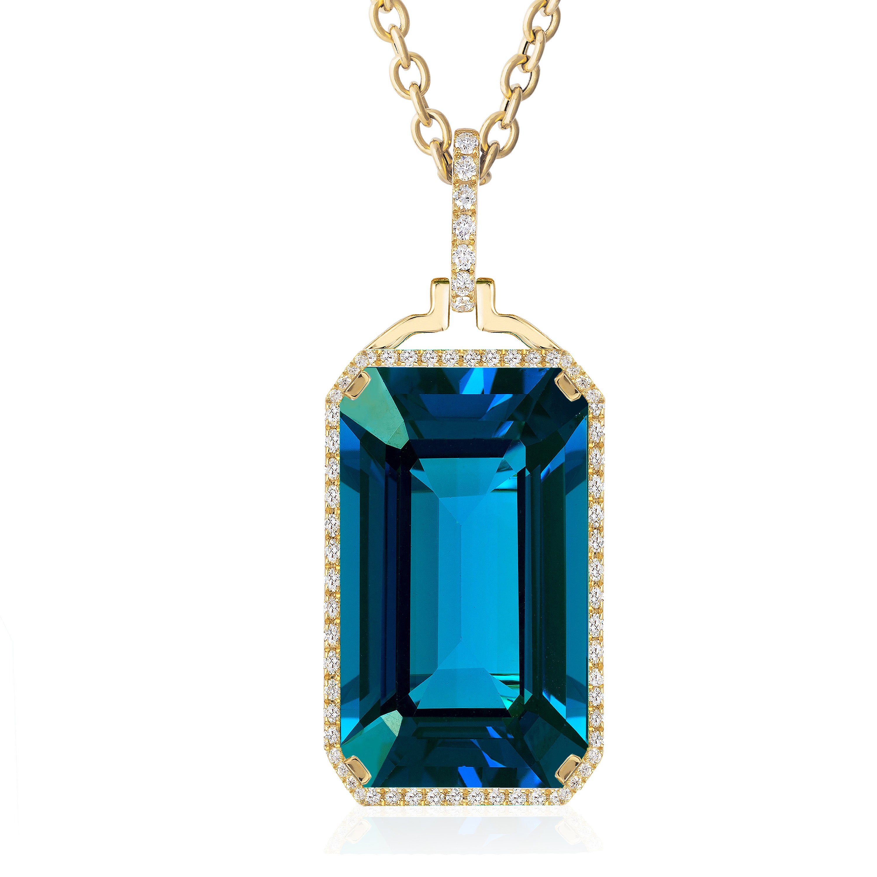 Vertical Emerald-cut Topaz Pendant Necklace with Diamond Pendant Necklace Goshwara