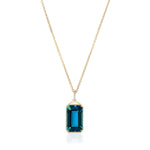 Vertical Emerald-cut Topaz Pendant Necklace with Diamond Pendant Necklace Goshwara