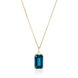 Vertical Emerald-cut Topaz Pendant Necklace with Diamond Pendant Necklace Goshwara