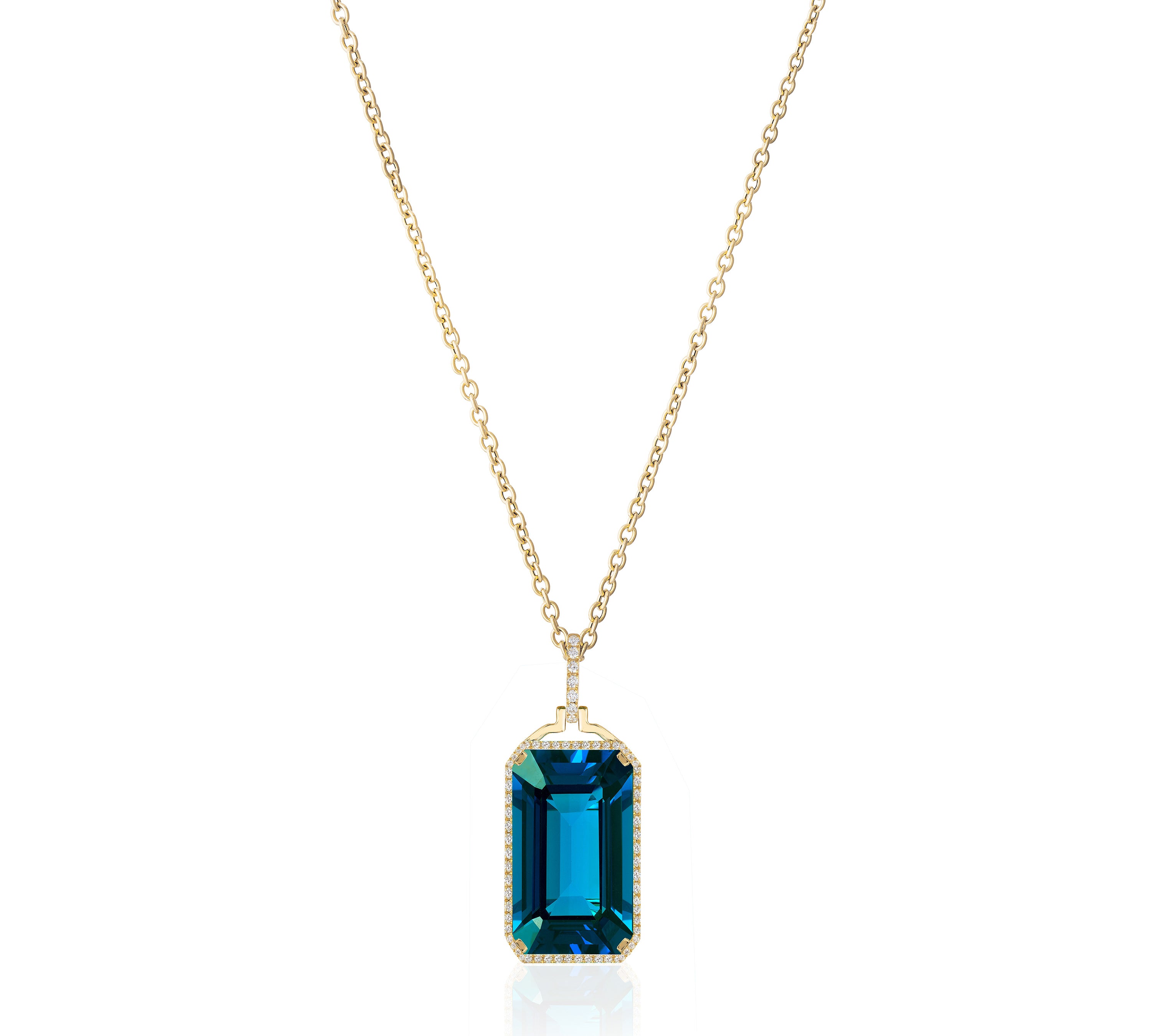 Vertical Emerald-cut Topaz Pendant Necklace with Diamond Pendant Necklace Goshwara