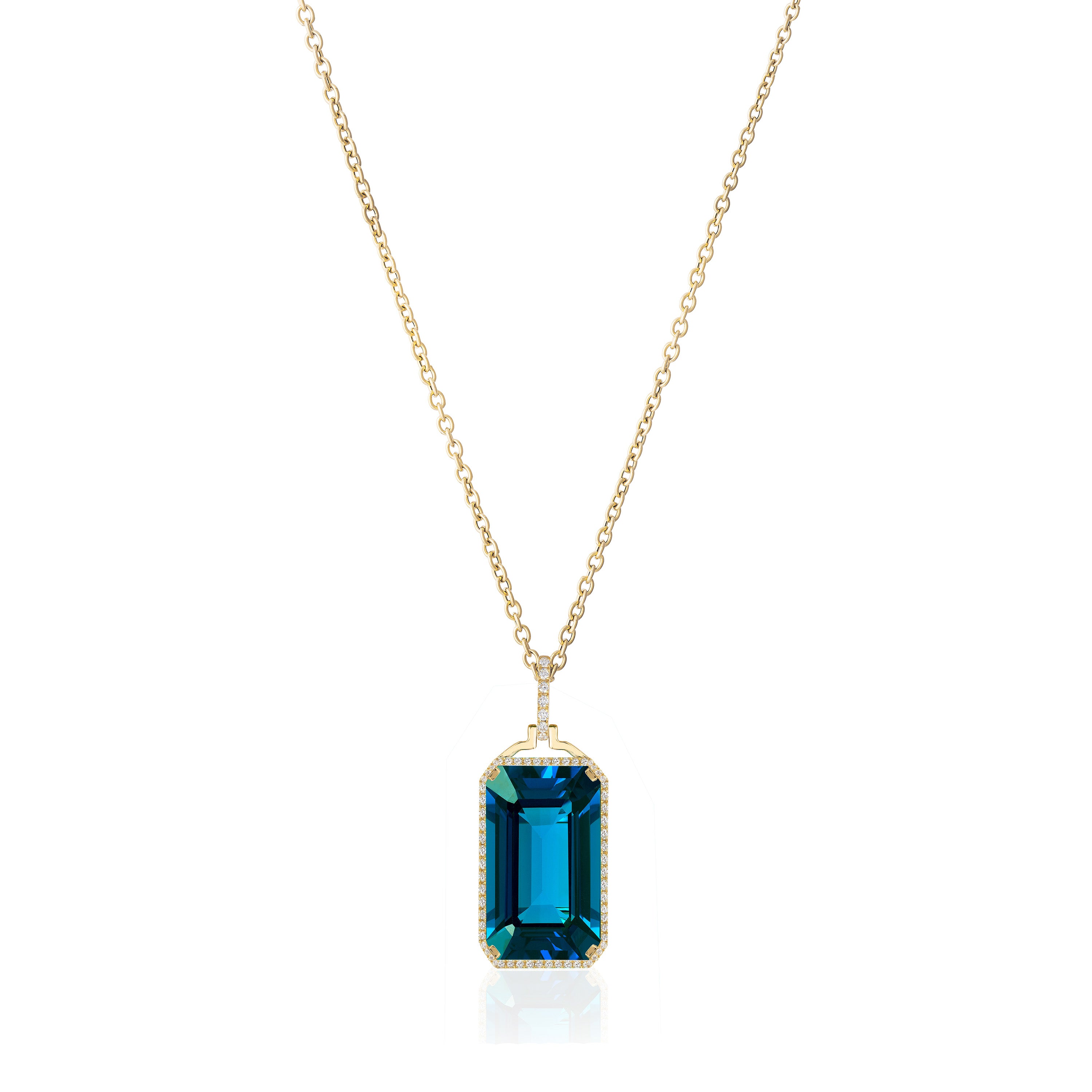 Vertical Emerald-cut Topaz Pendant Necklace with Diamond Pendant Necklace Goshwara