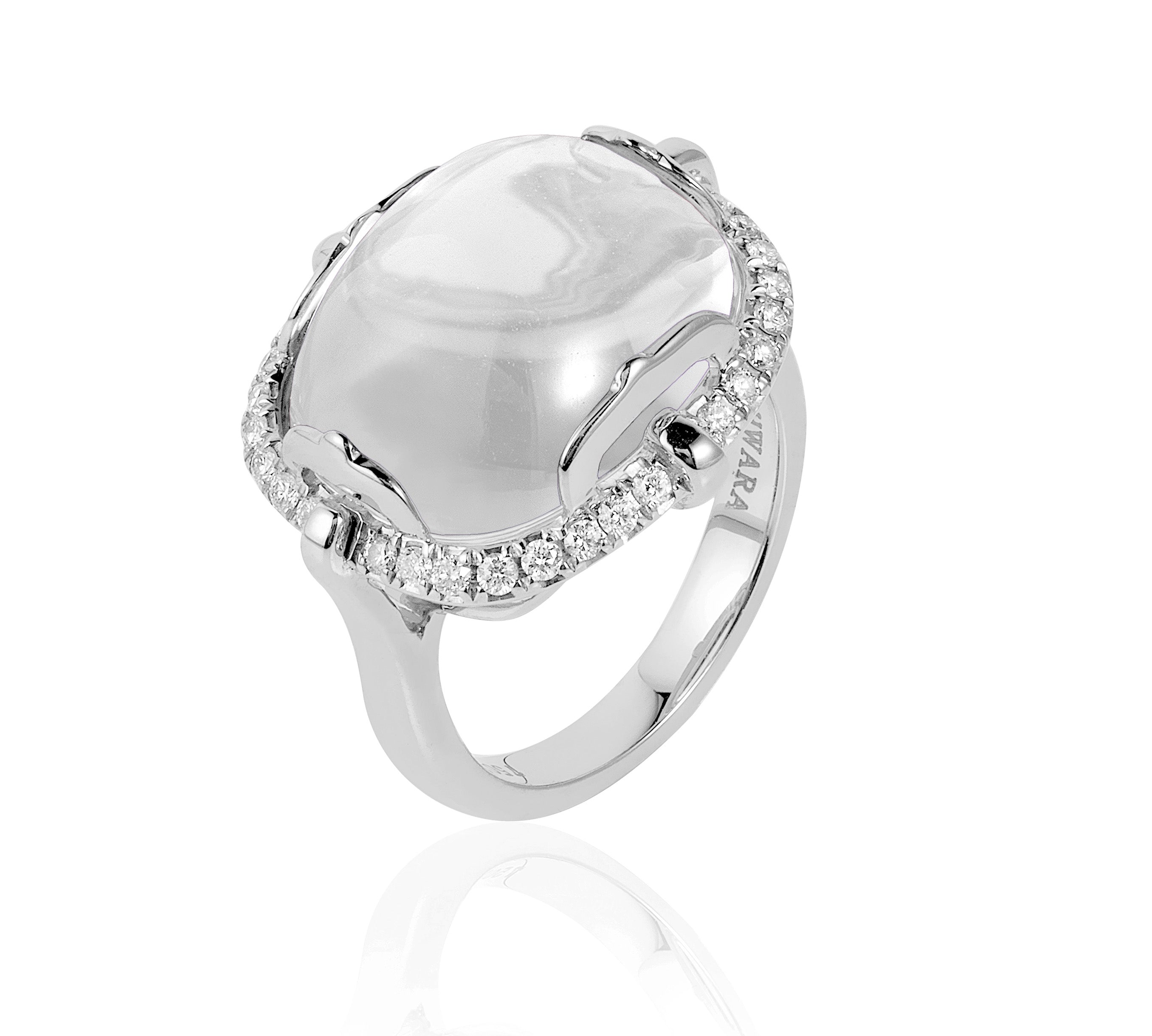 Moon Quartz Cushion Cabochon Ring Cocktail Ring Goshwara White Gold