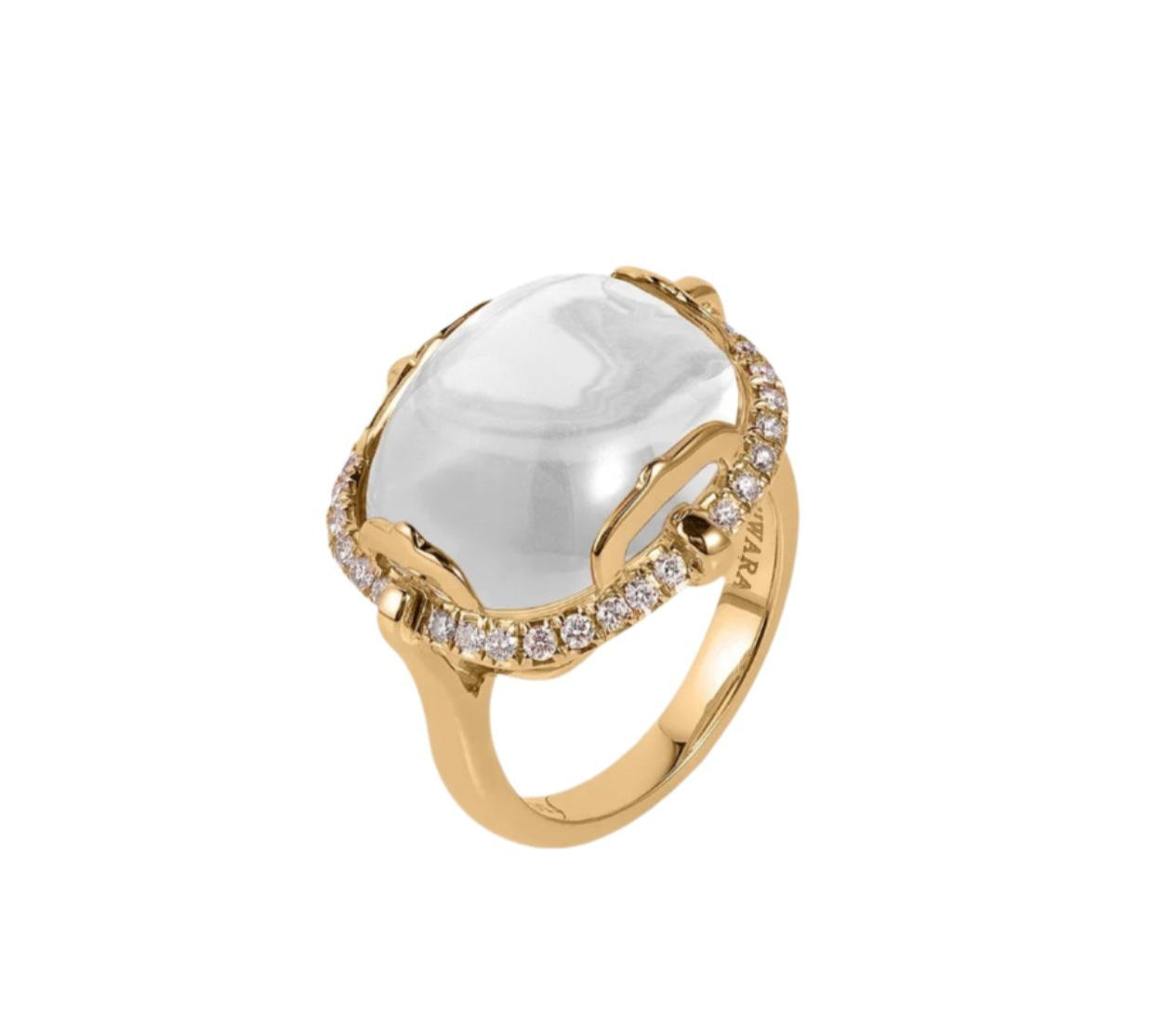 Moon Quartz Cushion Cabochon Ring Cocktail Ring Goshwara Yellow Gold