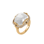 Moon Quartz Cushion Cabochon Ring Cocktail Ring Goshwara Yellow Gold