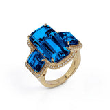 Three-Stone Ring with Pave Diamonds Cocktail Ring Goshwara