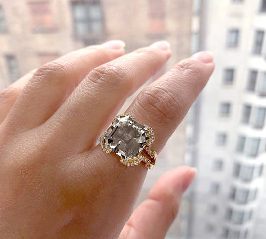 Crown Square Ring with Diamonds Cocktail Ring Goshwara