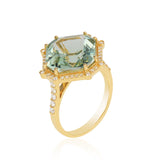 Octagon Emerald-Cut Ring with Diamonds Cocktail Ring Goshwara Prasiolite