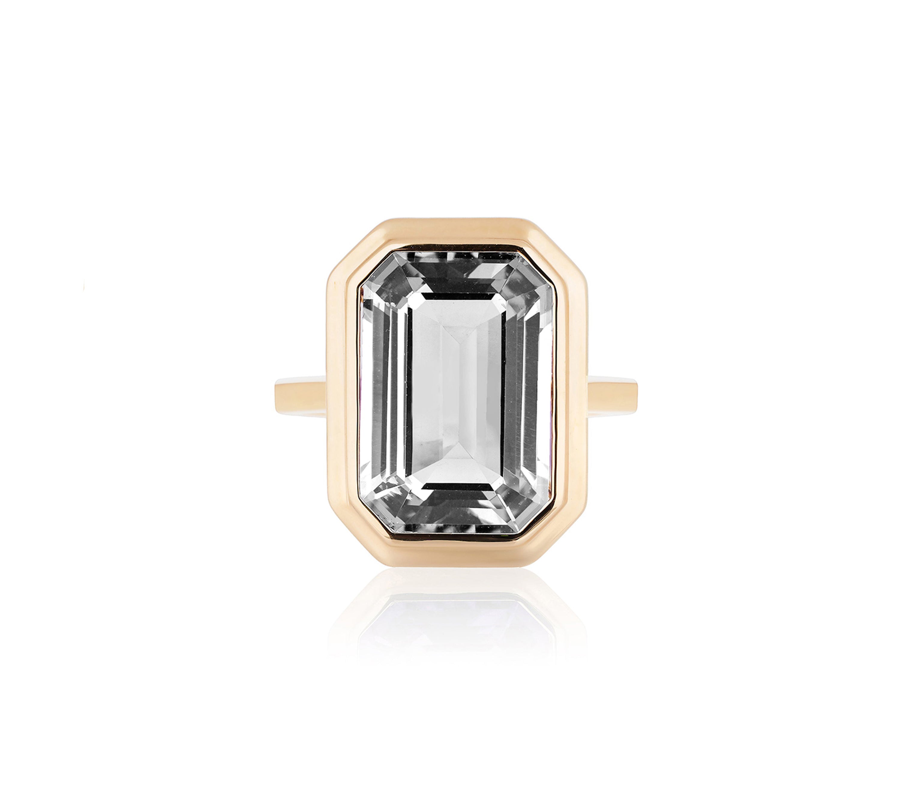 Emerald-Cut Bezel Set Ring Cocktail Ring Goshwara Rock Crystal