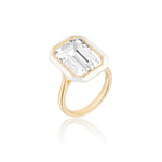 Emerald-Cut Enamel Ring Cocktail Ring Goshwara Rock Crystal White Enamel