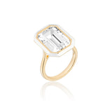 Emerald-Cut Enamel Ring Cocktail Ring Goshwara Rock Crystal White Enamel