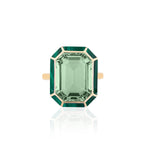 Stone Inlay Emerald-Cut Ring Cocktail Ring Goshwara Prasiolite / Malachite