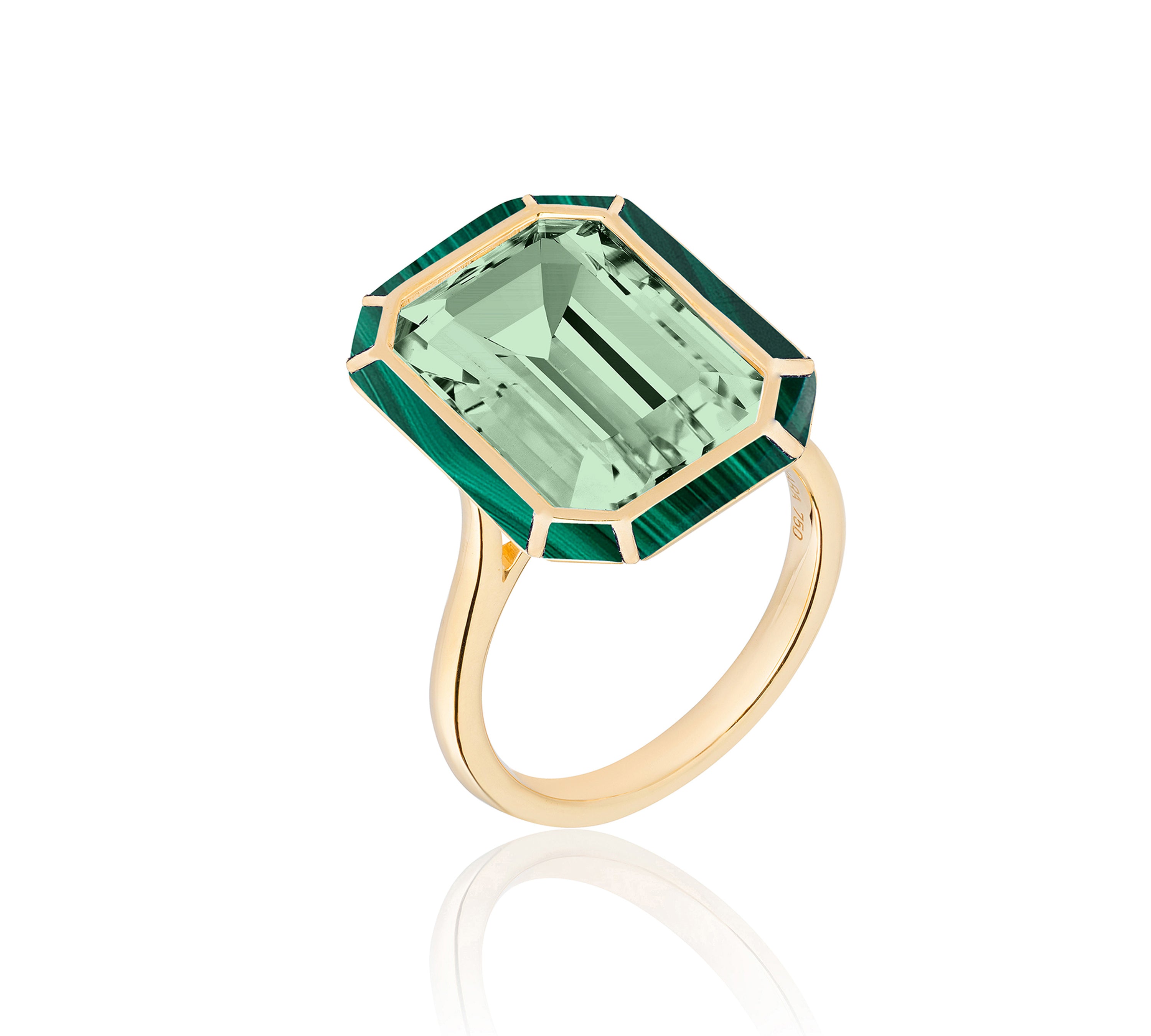 Stone Inlay Emerald-Cut Ring Cocktail Ring Goshwara