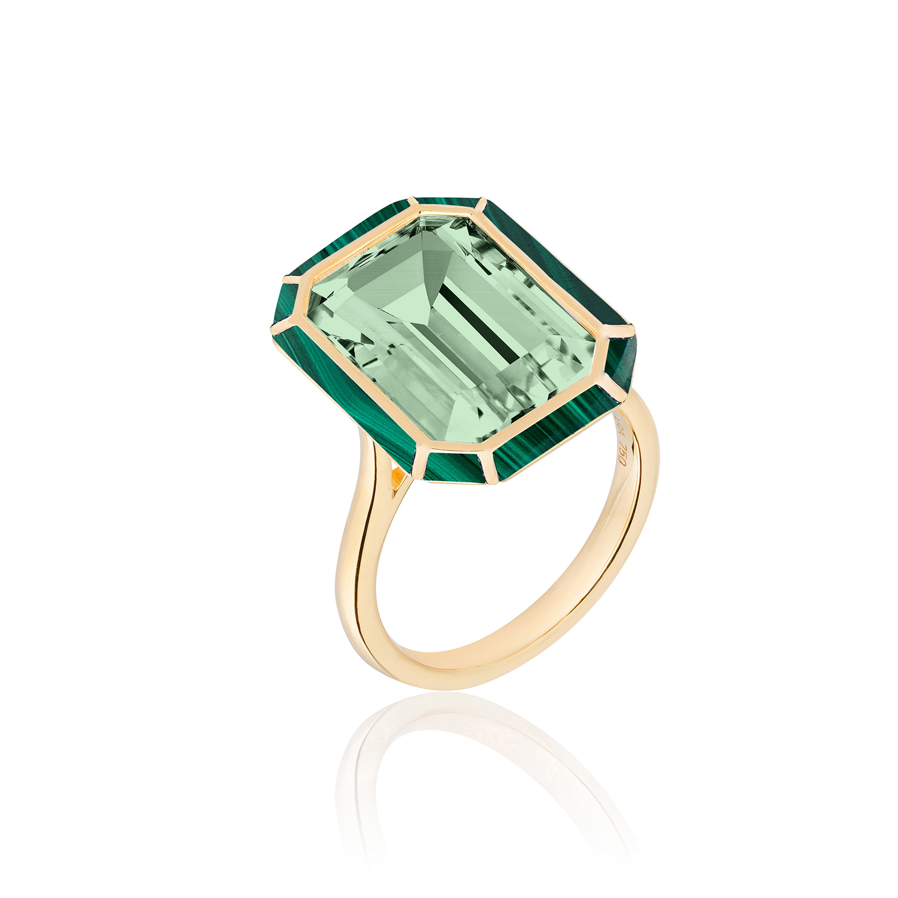 Stone Inlay Emerald-Cut Ring Cocktail Ring Goshwara