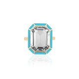Stone Inlay Emerald-Cut Ring Cocktail Ring Goshwara Rock Crystal / Turquoise