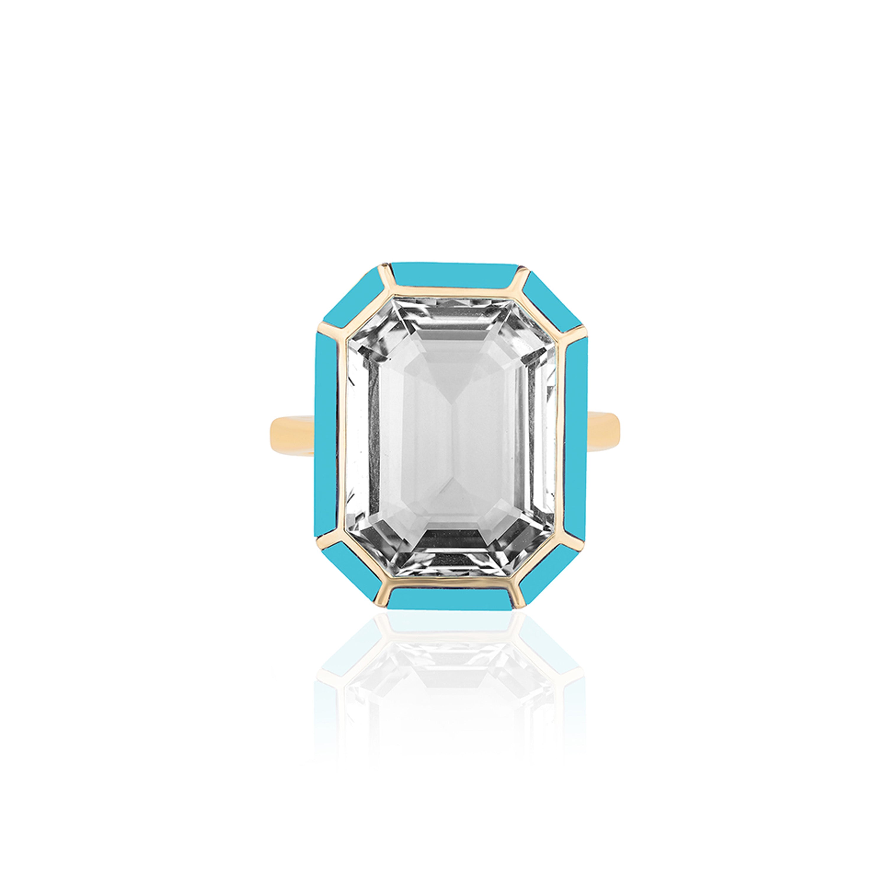 Stone Inlay Emerald-Cut Ring Cocktail Ring Goshwara Rock Crystal / Turquoise