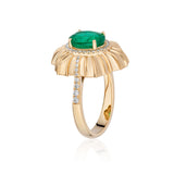 Emerald Oval Linear Ring with Diamond Statement Ring Goshwara