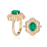 Emerald Oval Linear Ring with Diamond Statement Ring Goshwara