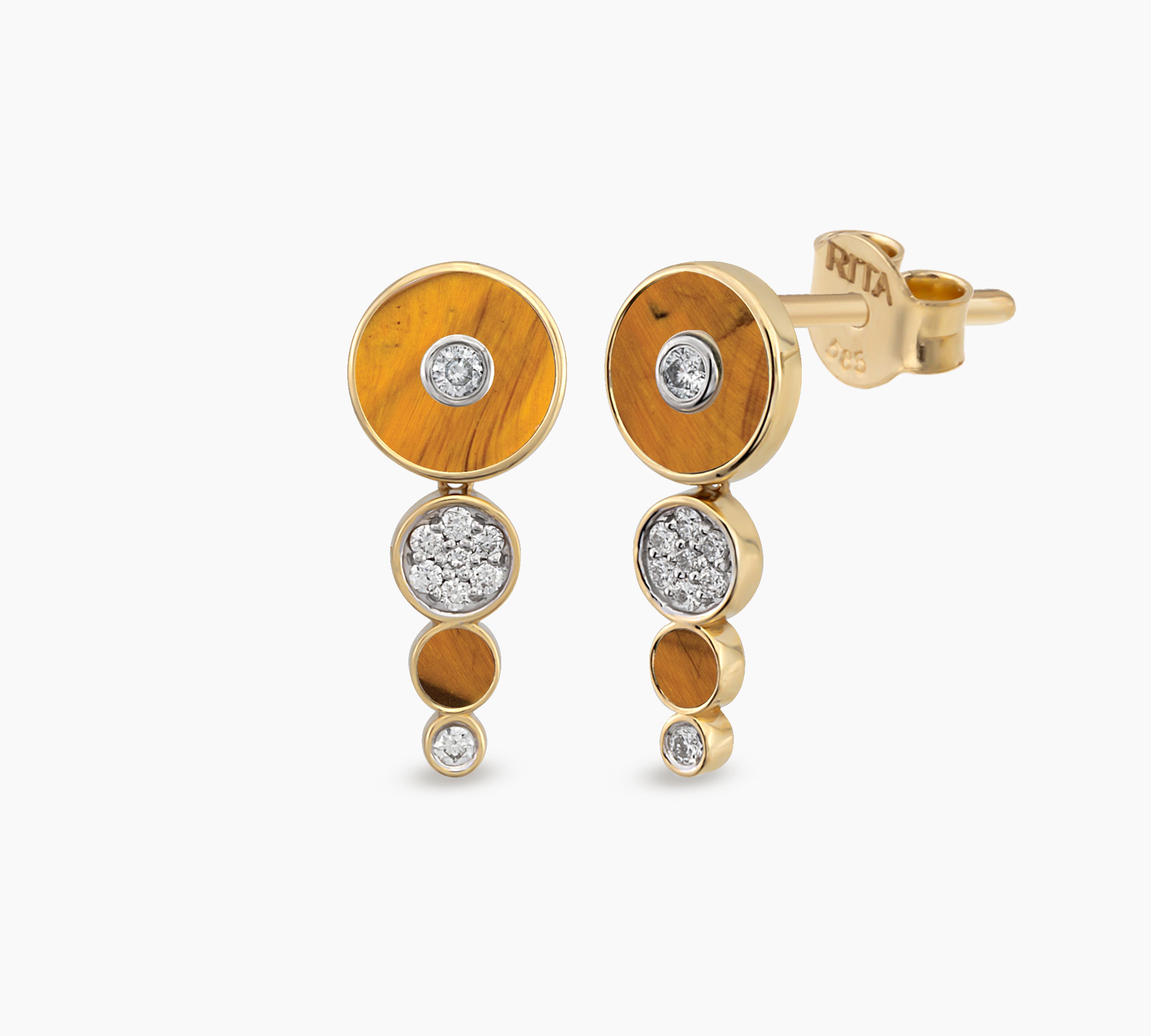 Deep Space Earrings Drop Earrings RITA Fine Jewelry Tiger's Eye Pair