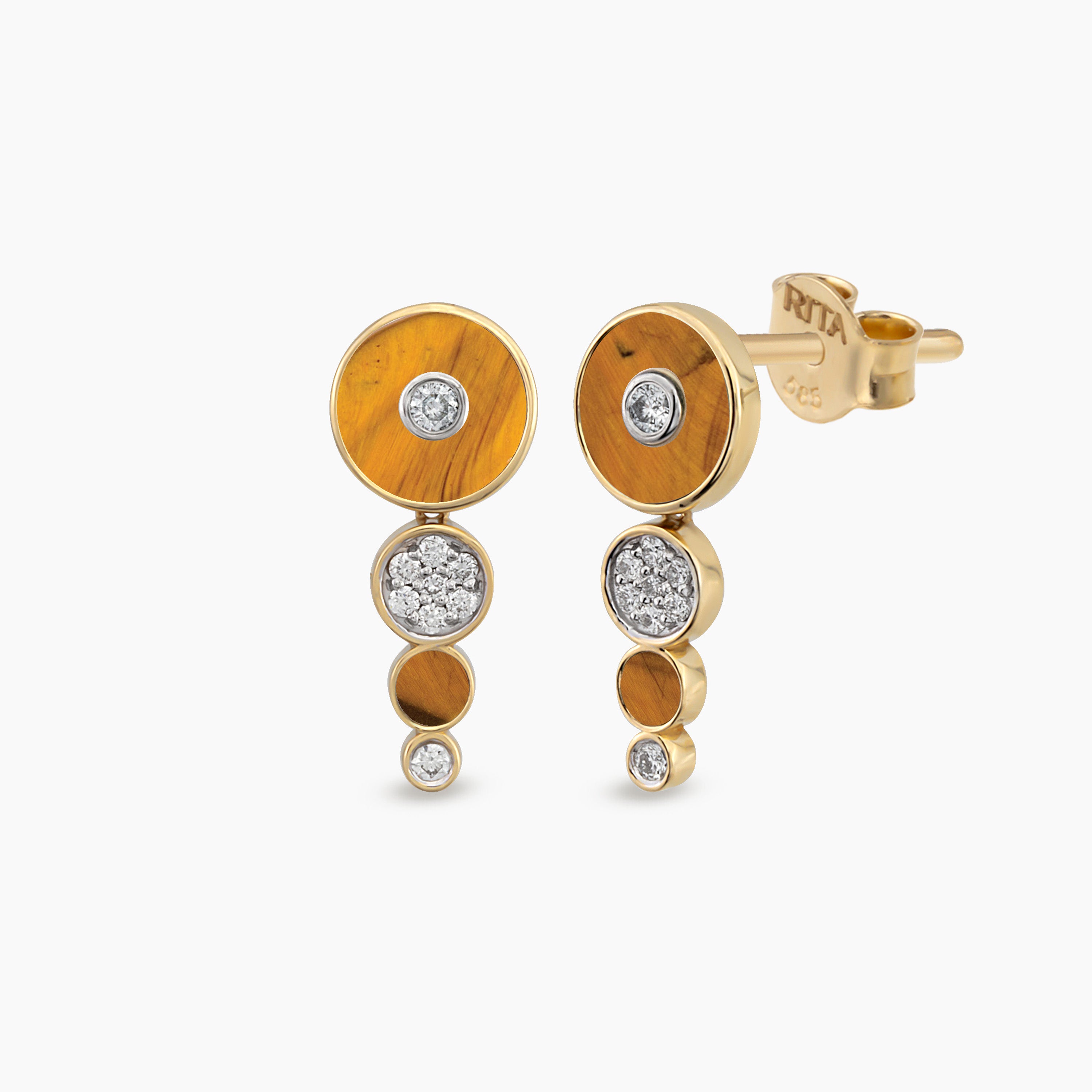 Deep Space Earrings Drop Earrings RITA Fine Jewelry Tiger's Eye Pair