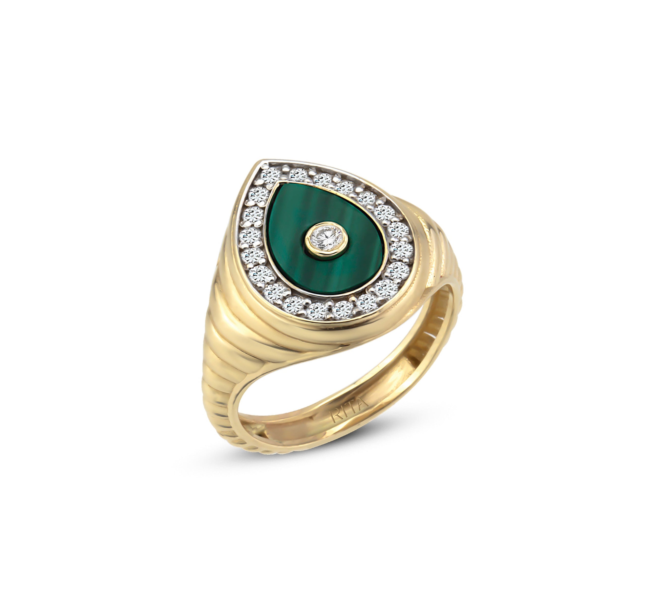 Diamond Drop Malachite Ring Ring RITA Fine Jewelry