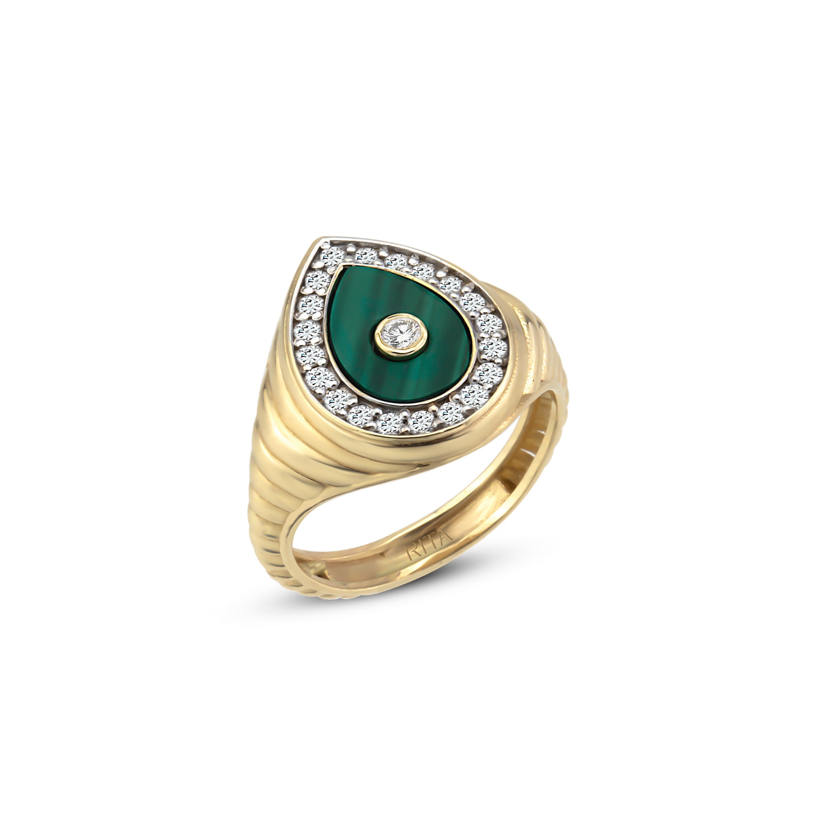Diamond Drop Malachite Ring Ring RITA Fine Jewelry