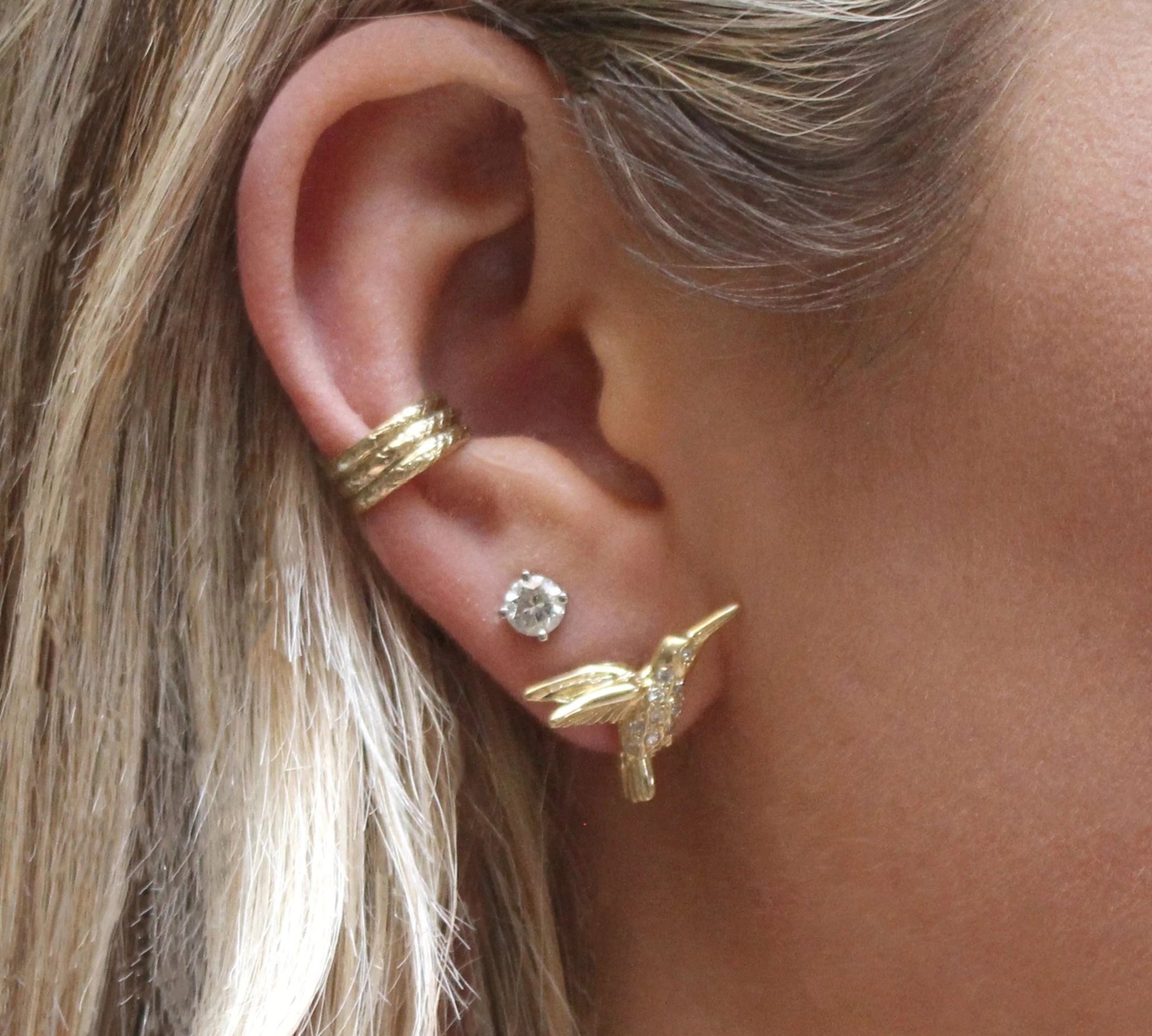 Hummingbird Earring with Diamonds Stud Earrings Roseark Deux