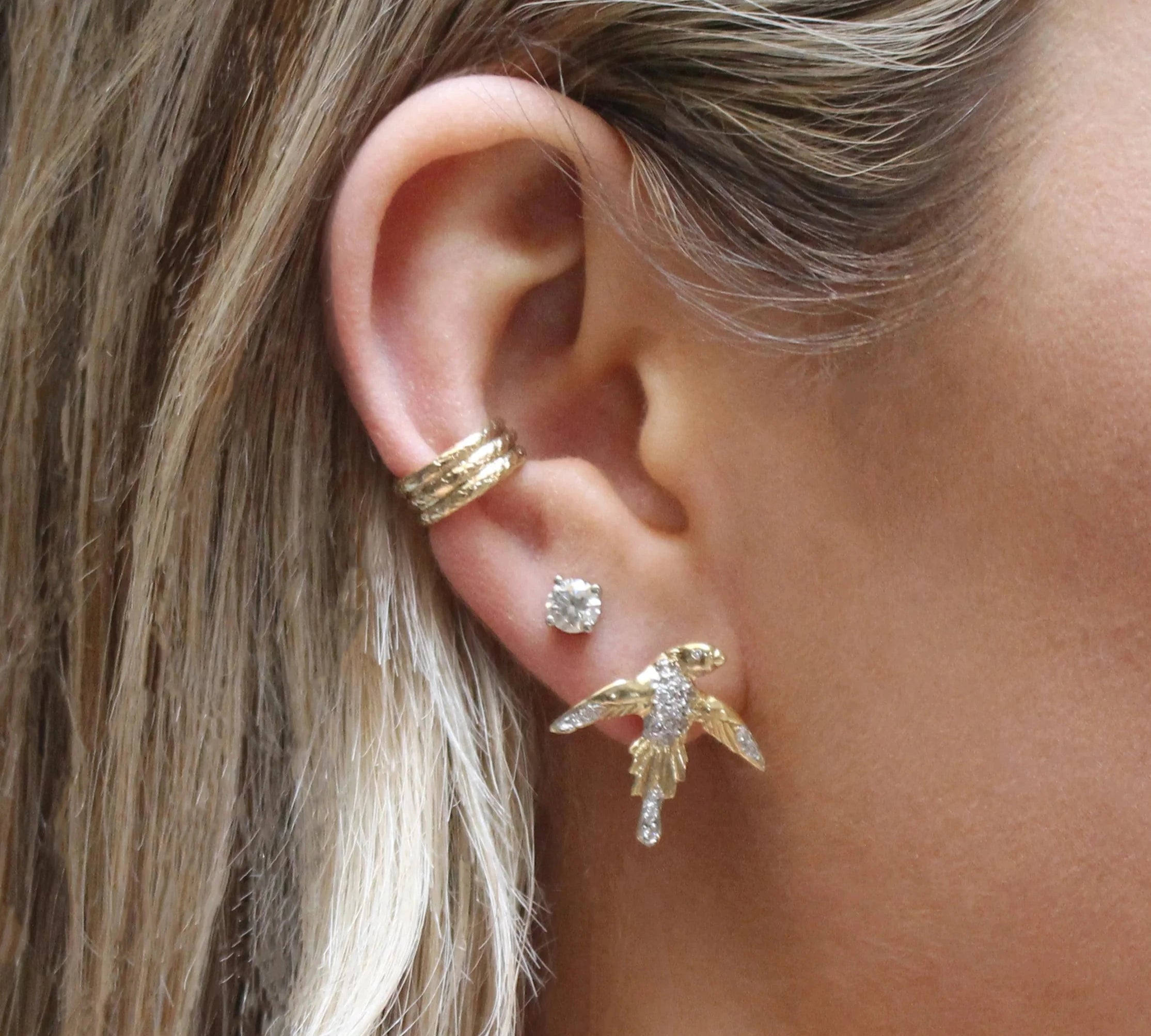 Swallow Earring with Diamonds Stud Earrings Roseark Deux