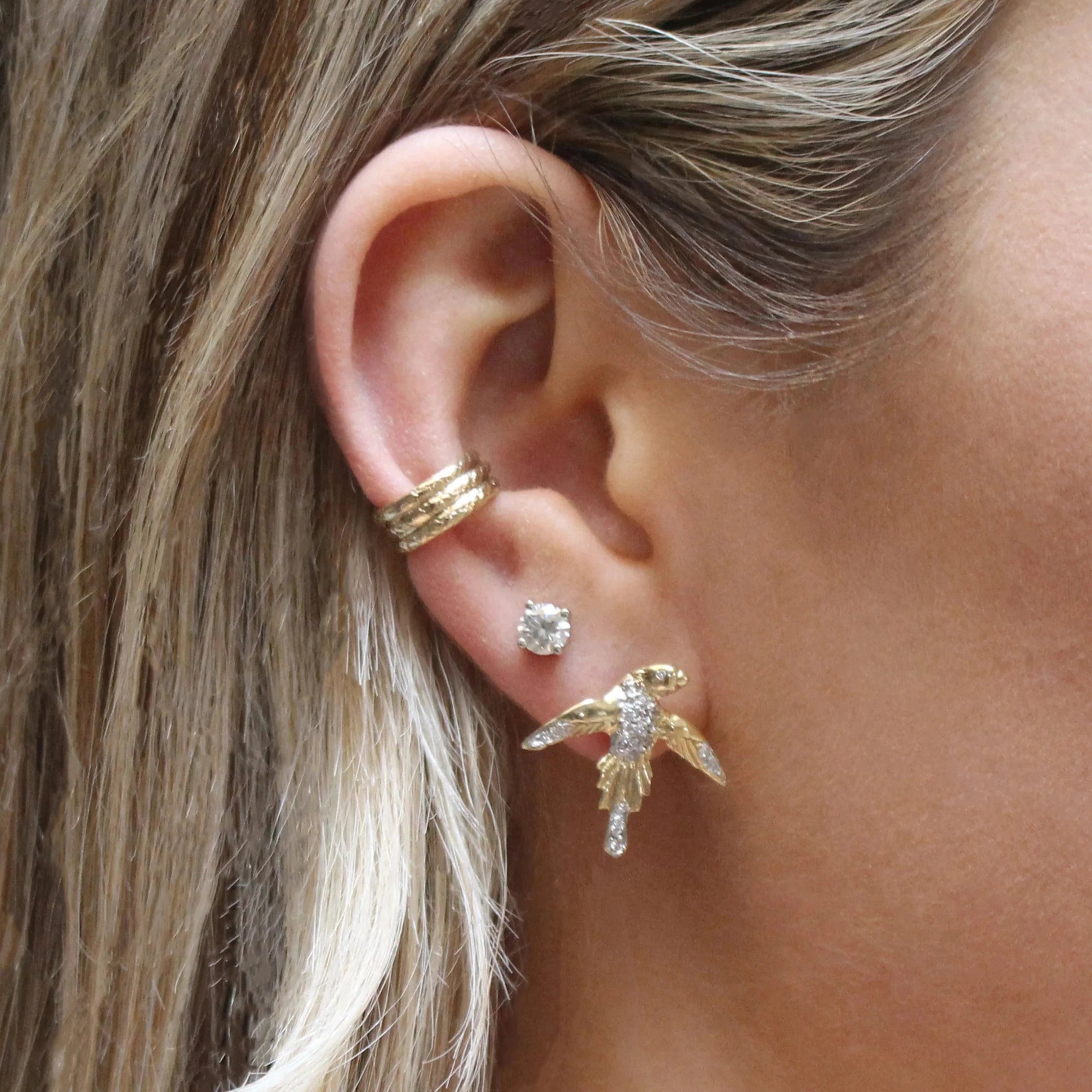 Swallow Earring with Diamonds Stud Earrings Roseark Deux