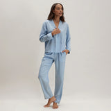 Washable Silk Striped Jacquard Long Sleeve Pant Set