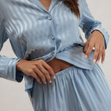 Washable Silk Striped Jacquard Long Sleeve Pant Set