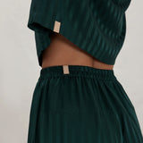 Washable Silk Striped Jacquard High Rise Pant Set