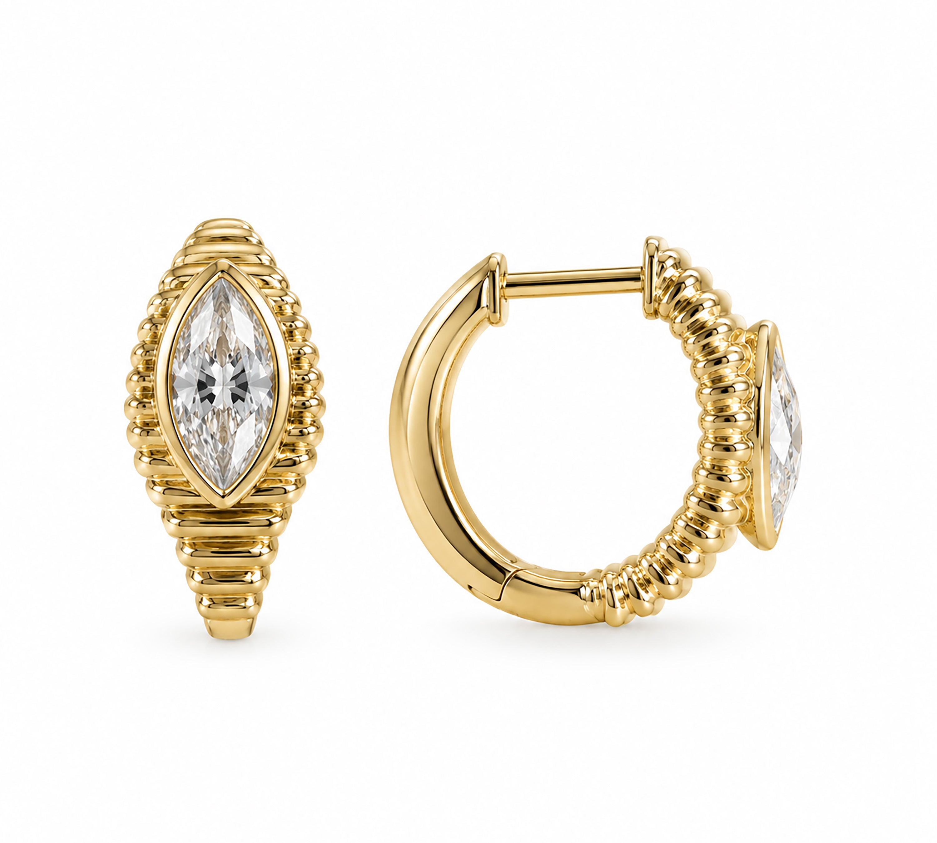 Ridged Marquise Diamond Huggie Huggie Earrings Roseark Deux Pair