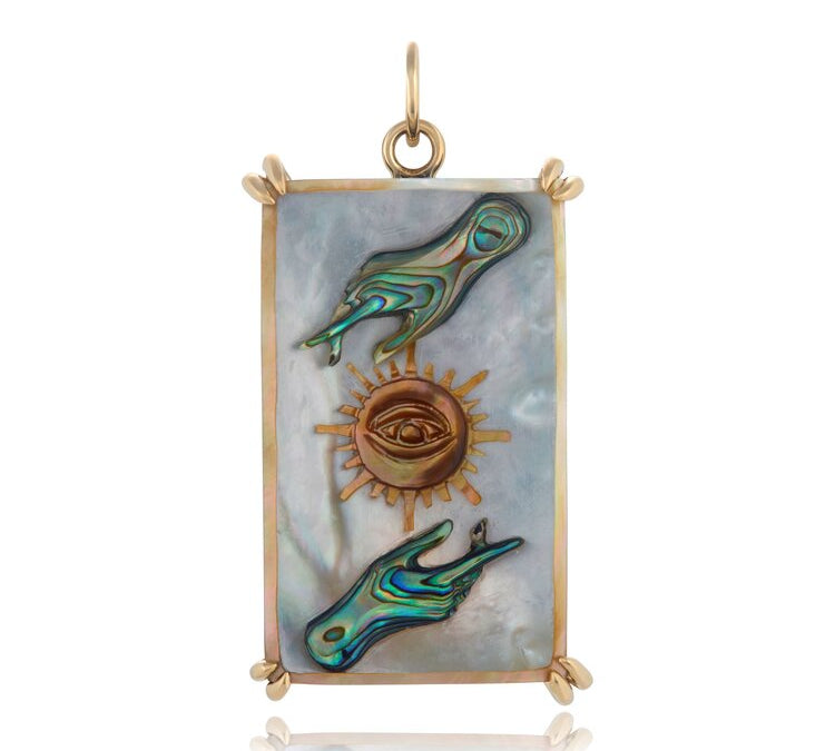 Sun Tarot Card Charm Charm Maura Green 14k Yellow Gold  