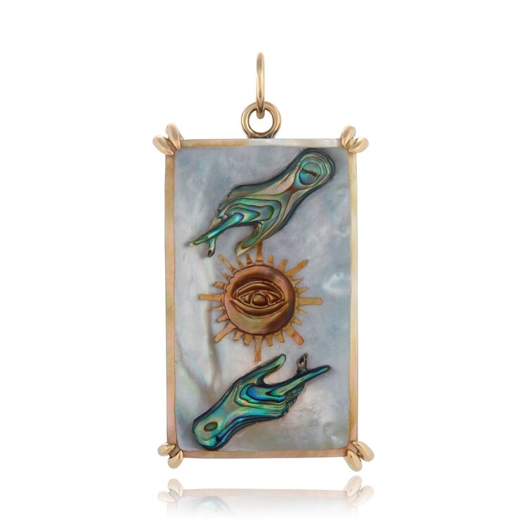 Sun Tarot Card Charm Charm Maura Green 14k Yellow Gold  