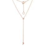 Moon & Star Rosary Necklace Lariat Necklace Jaine K Designs Rose Gold