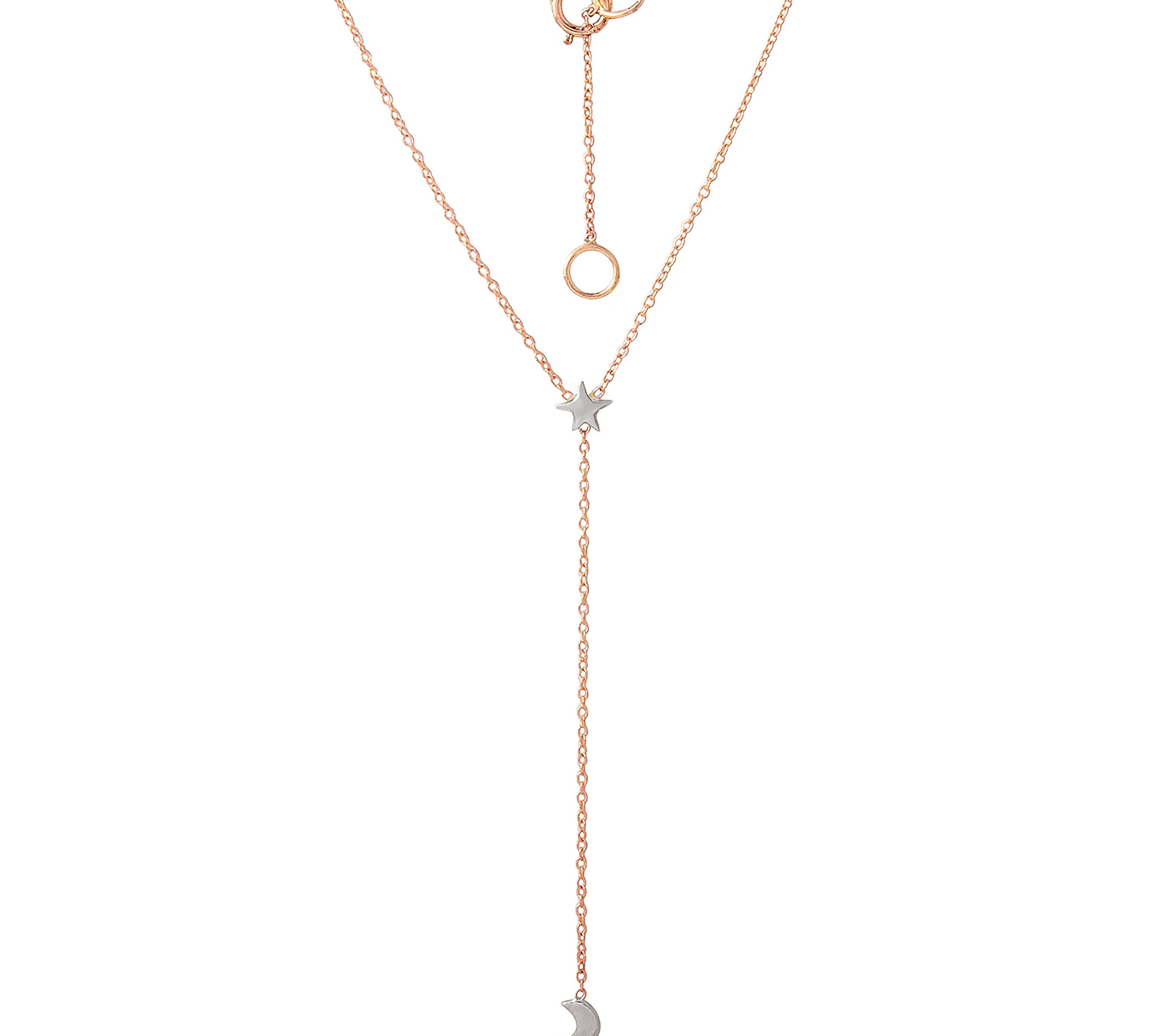 Moon & Star Rosary Necklace Lariat Necklace Jaine K Designs Rose Gold / White Gold