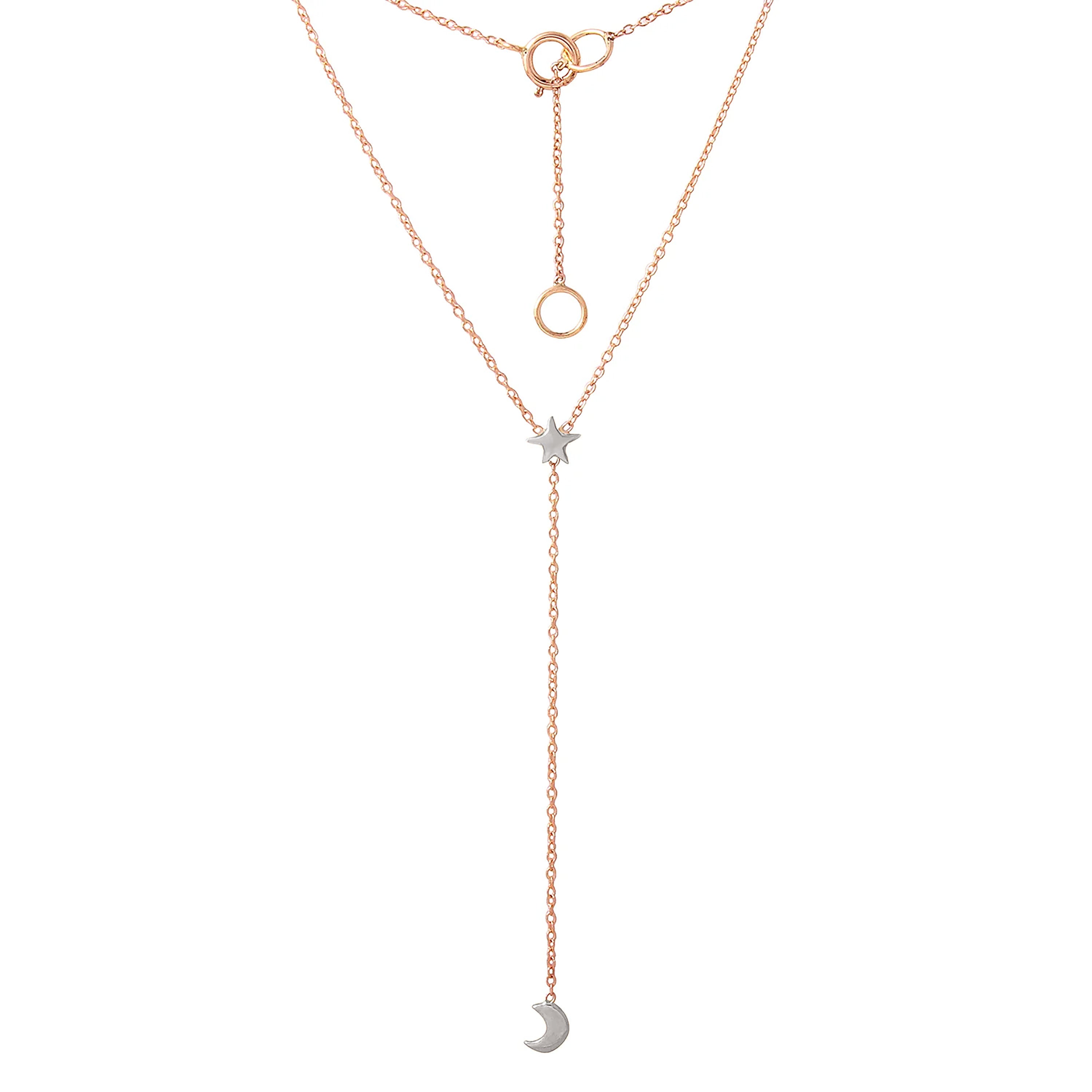 Moon & Star Rosary Necklace Lariat Necklace Jaine K Designs Rose Gold / White Gold