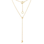 Moon & Star Rosary Necklace Lariat Necklace Jaine K Designs Yellow Gold