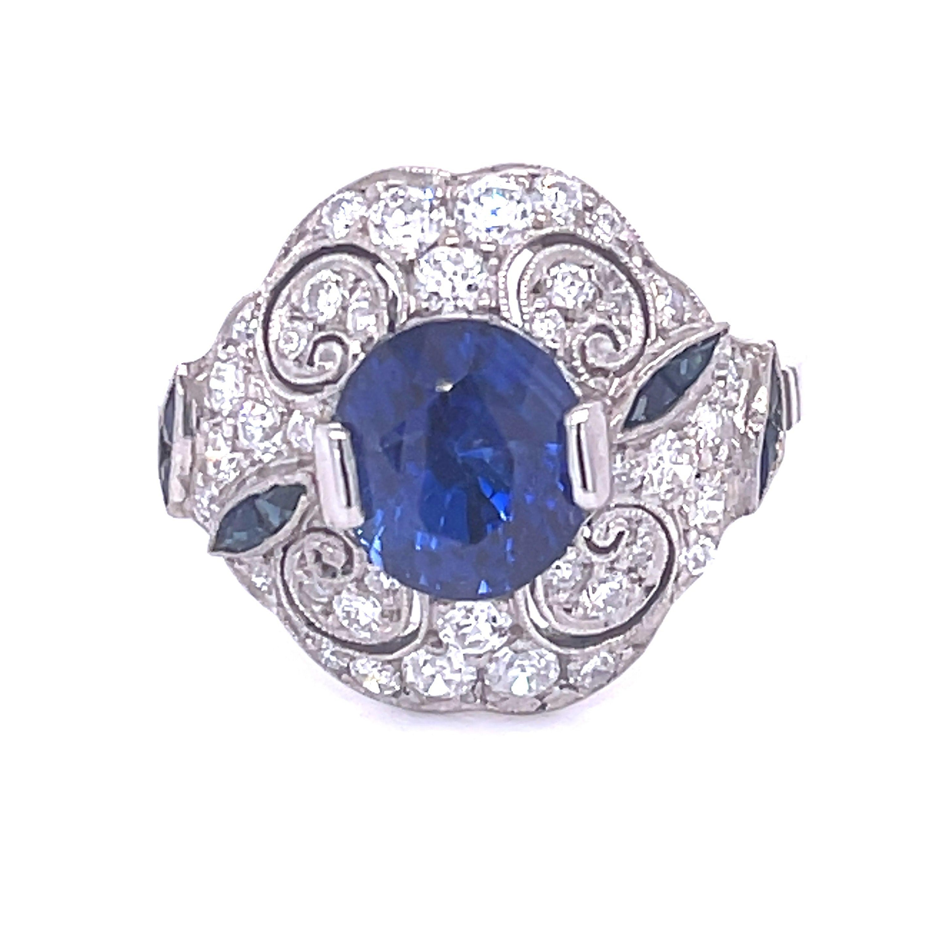 No Heat Sapphire Diamond Handmade Ring Statement Ring Roseark Vintage