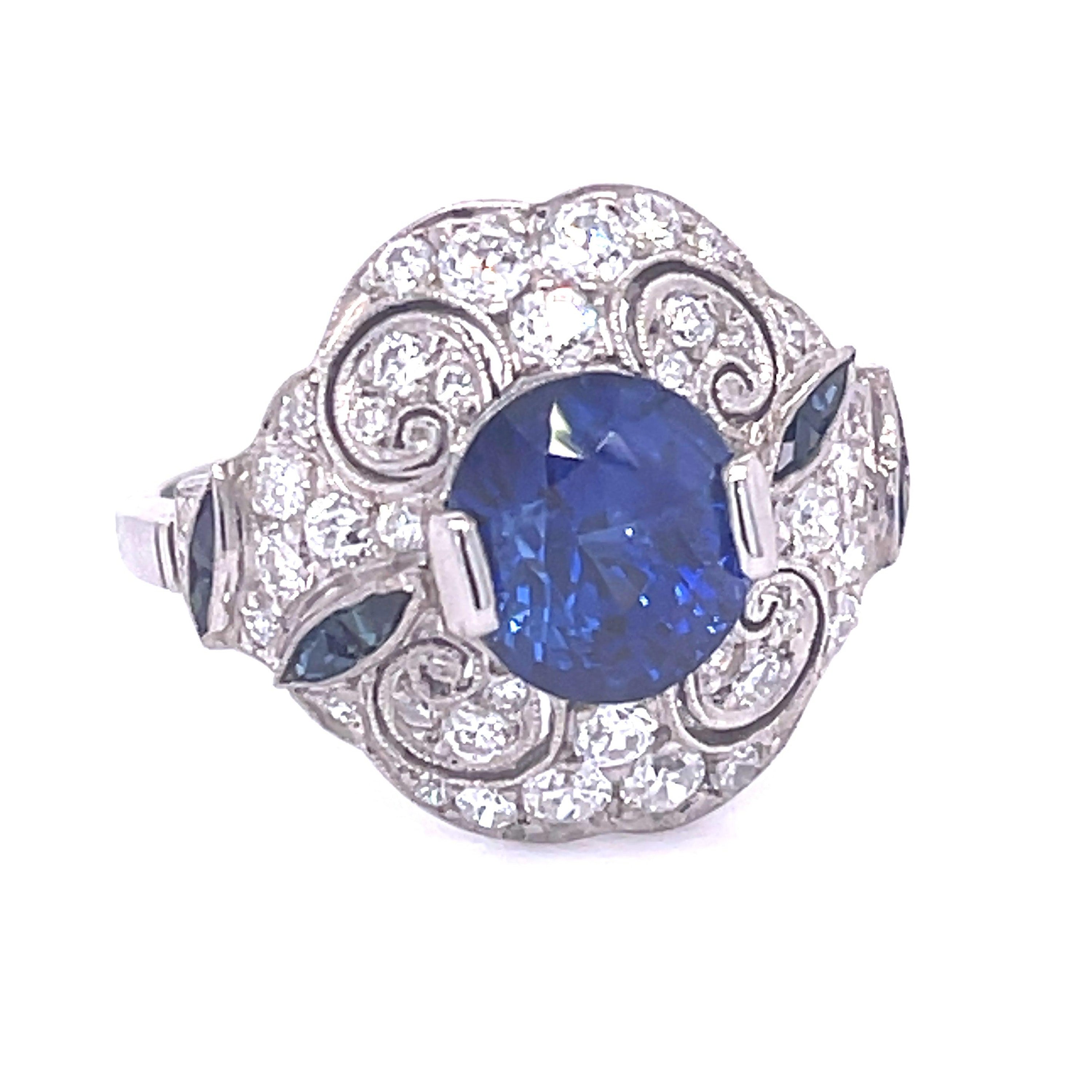 No Heat Sapphire Diamond Handmade Ring Statement Ring Roseark Vintage