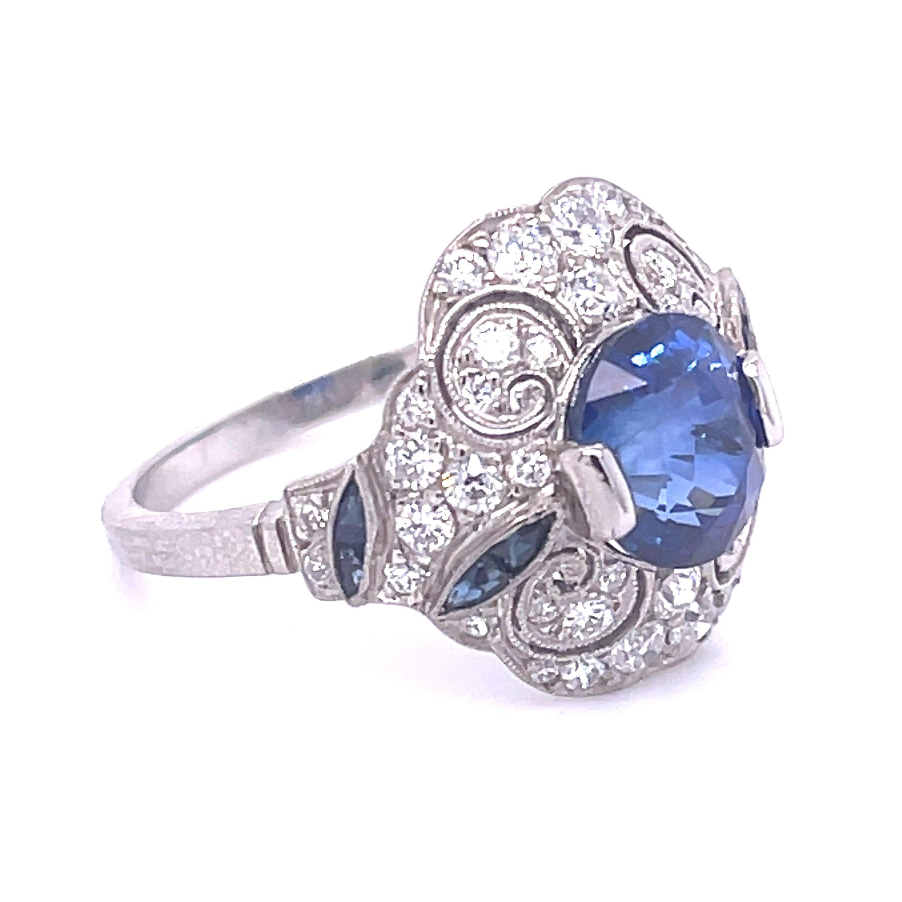 No Heat Sapphire Diamond Handmade Ring Statement Ring Roseark Vintage