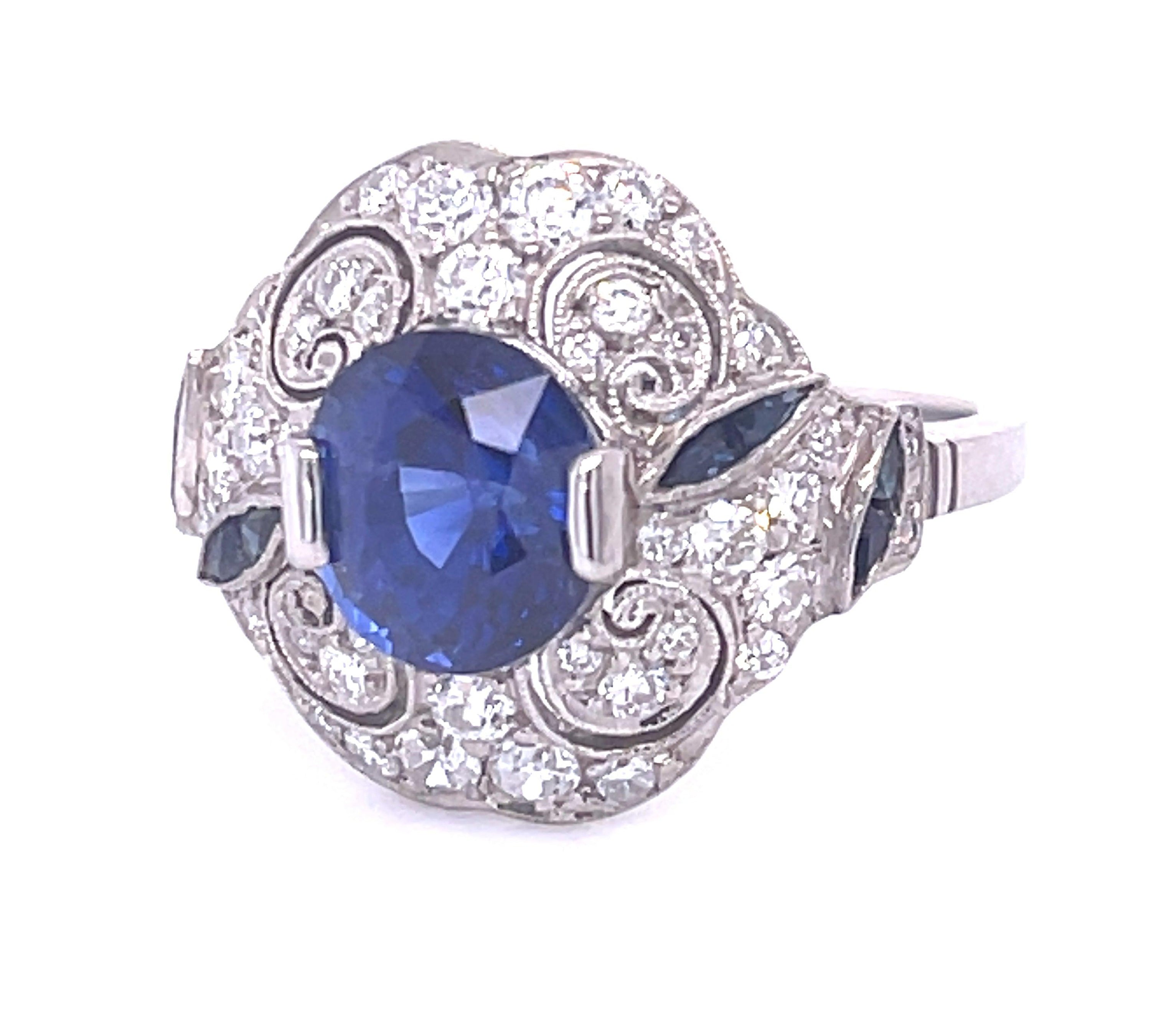 No Heat Sapphire Diamond Handmade Ring Statement Ring Roseark Vintage